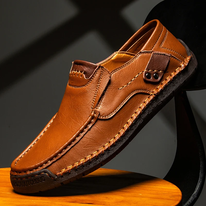 Men's Leather Shoes Casual Comfort Slip-on Loafer Soft Penny Loafers for Men Lig