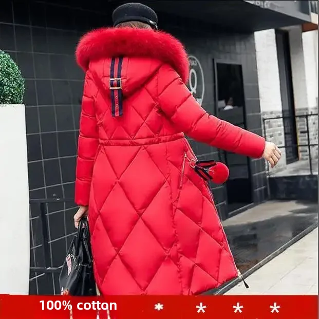 New Women's Long Sleeve Cotton Coat Korean Style Over Knee Added Length Large Co