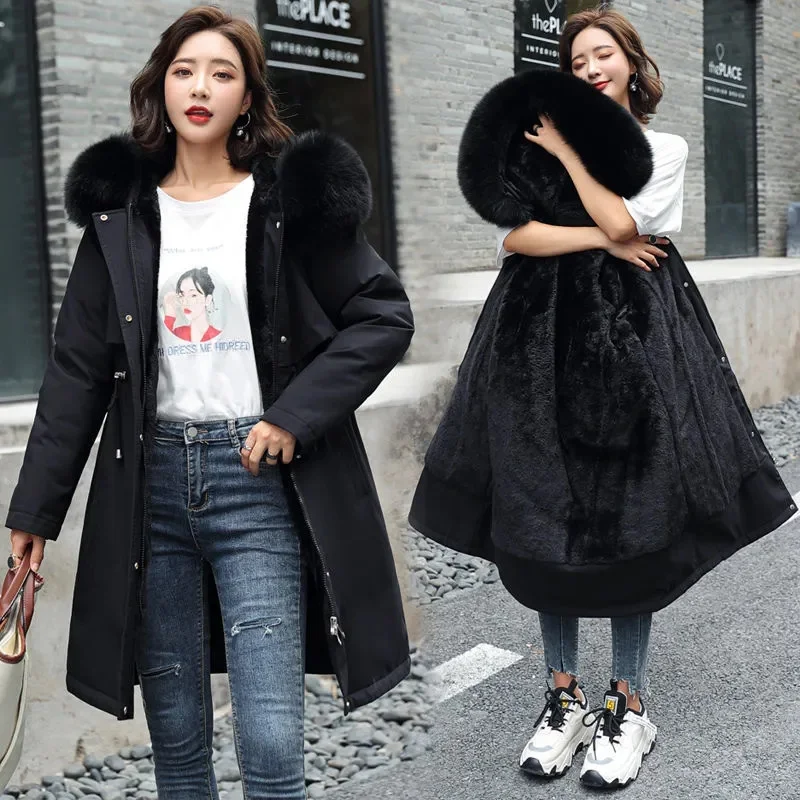 Plus Size Women Padded Coat 2024 New Parka Coat Long Coat Wool Liner Hooded Jack