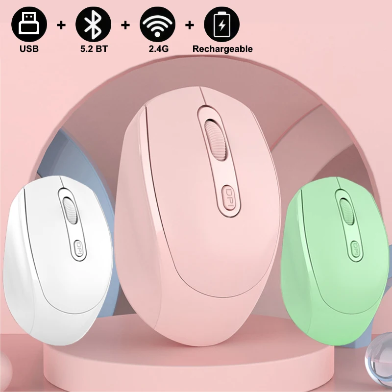 Rechargeable Bluetooth-compatible Wireless Mouse 2.4G Optical Mice with USB RGB 