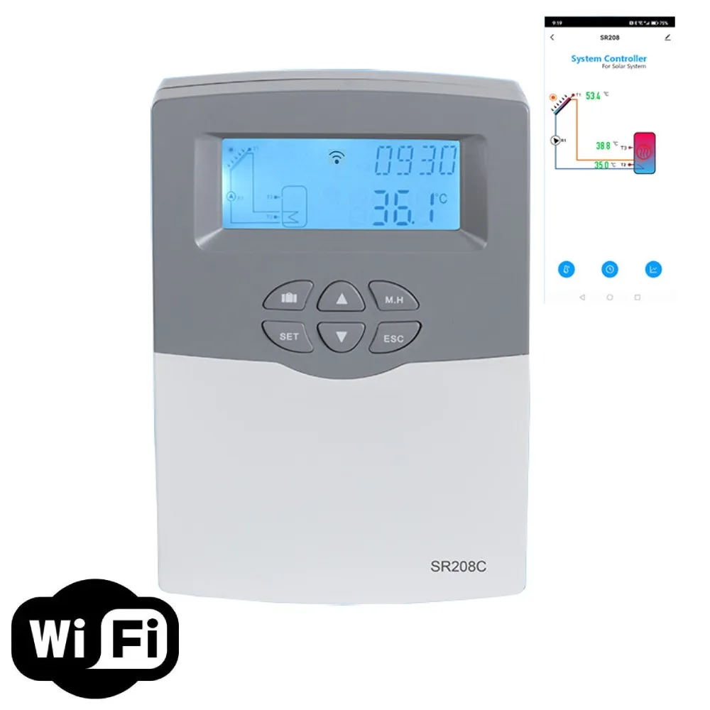 Solar Water Heater Controller SR208C With 3 Sensors Setup Parameters Wi-Fi Funct