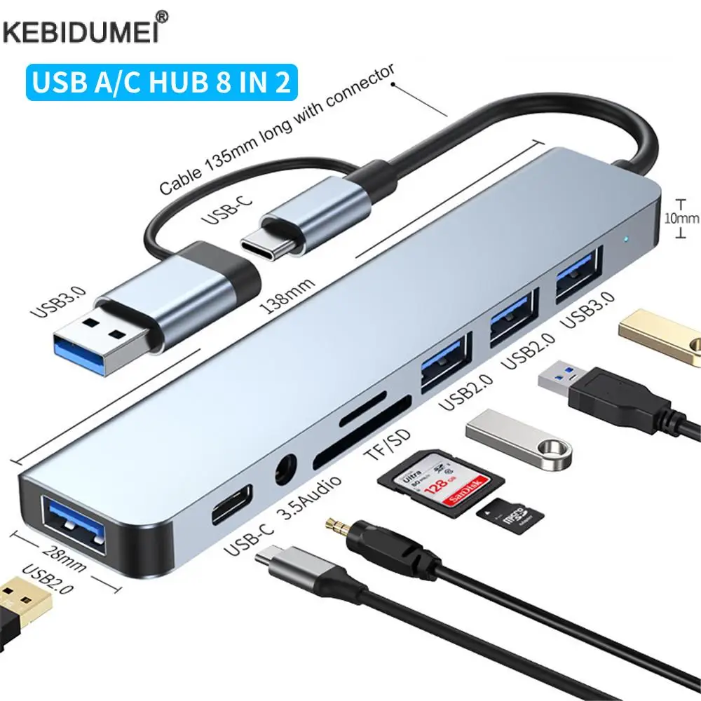 USB A Type C Hub Concentrator Docking Station Multi Adapter SD TF Card Reader Au