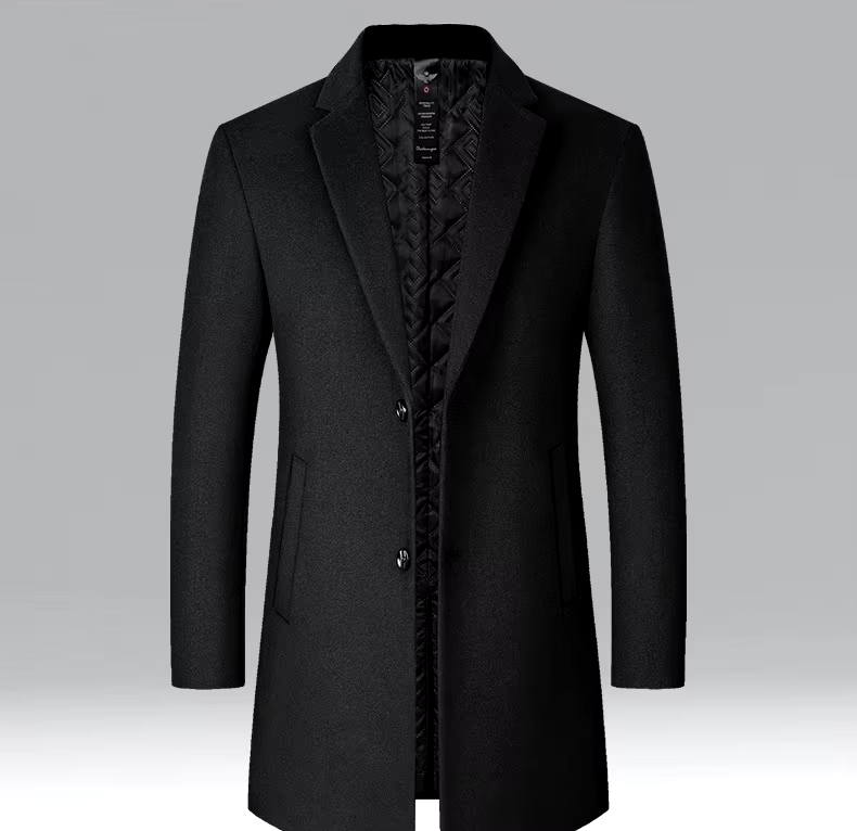 BROWON Brand Trench Coat Men Autumn and Winter New Solid Color Long Woolen Coat 