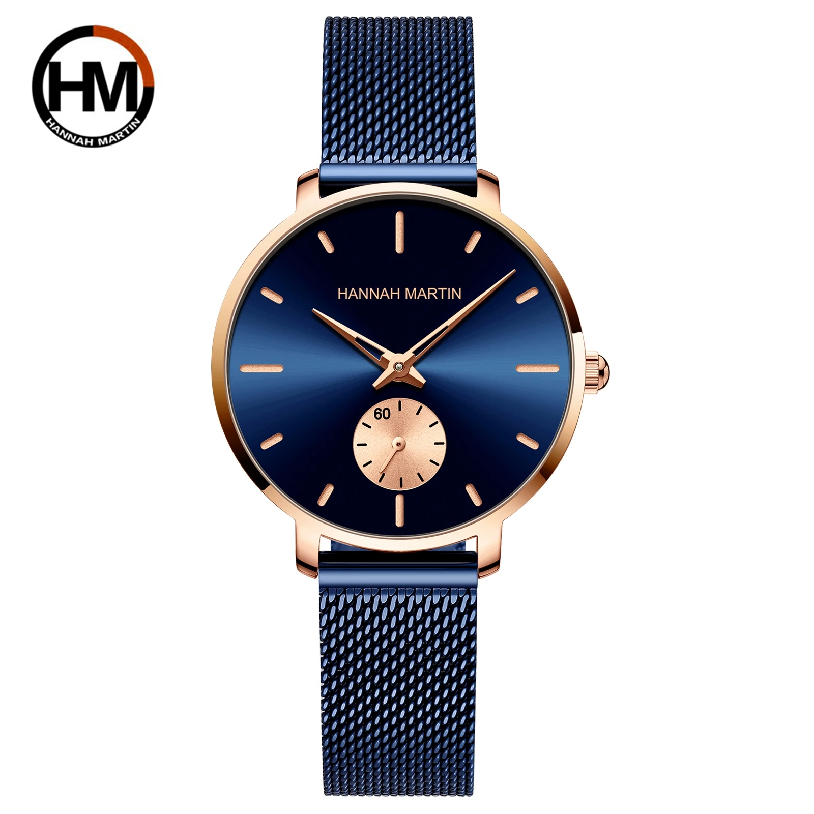 2021New Simple Fashion Ladies Watch Blue Stainless Steel Mesh Belt Small Second 