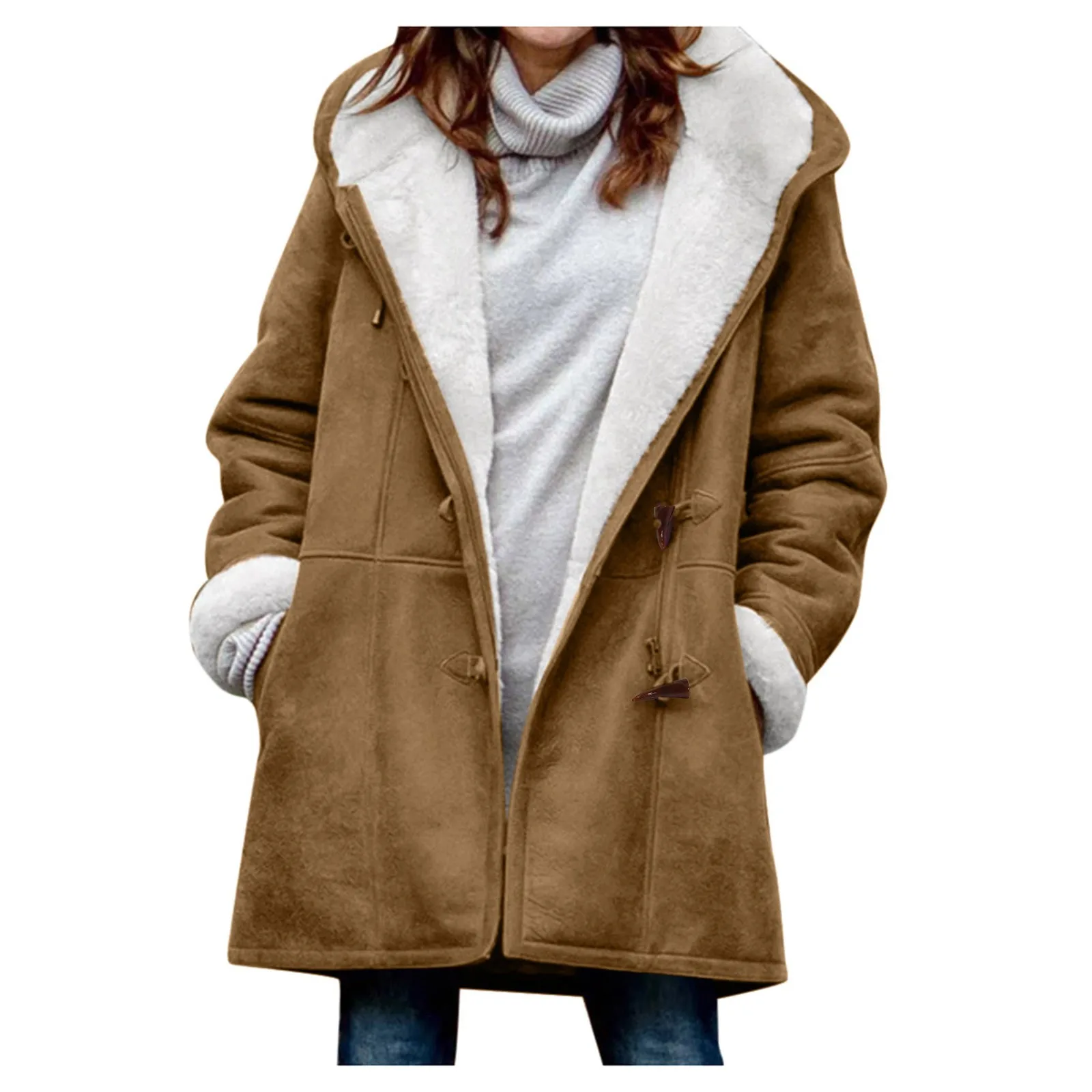 Winter Jackets Coat For Women Fleece Lined Hooded Overcoat Plus Size Women's Poc