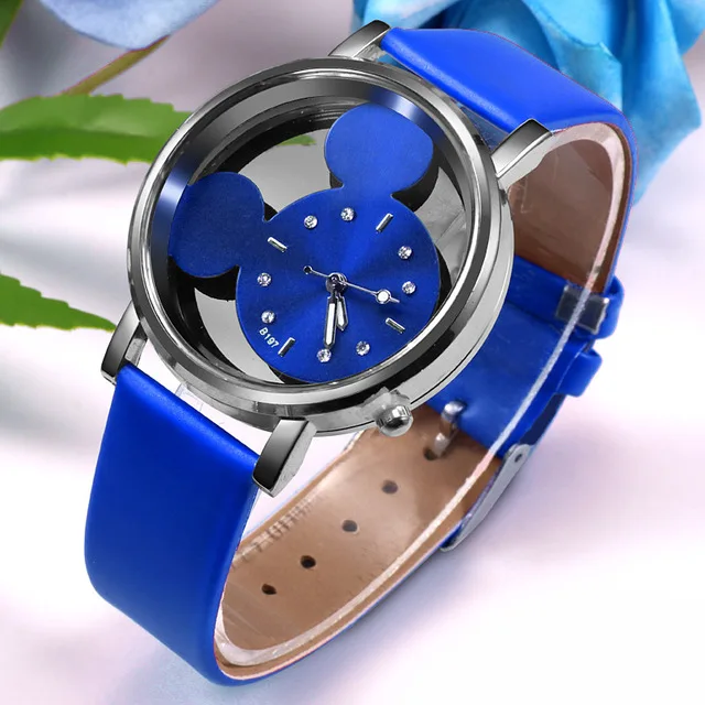 Fashion Cute Ladies Watches Women Transparent Watches Blue Leather Band Quartz W