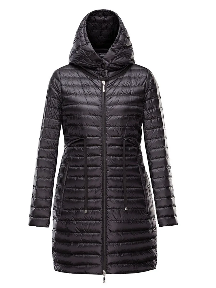 Women's Hooded Long Thin Slim White Duck Down Coat