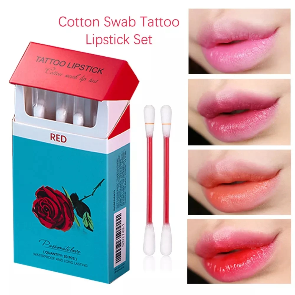 20pcs Cigarette Cotton Swab Lipstick Tattoo Lipstick Non-Stick Long-Lasting Wate