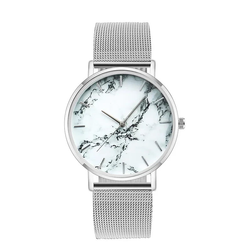 Fashion Rose Gold Mesh Band Creative Marble Female Wrist Watch Luxury Women Quar
