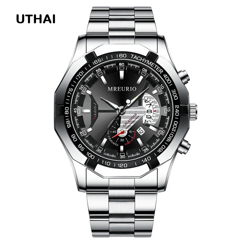UTHAI H136 New Men's Quartz Watch Fashion Business Glow Calendar Three Beads Sta