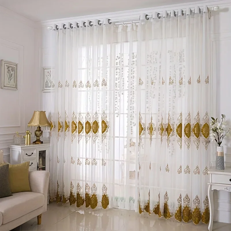 1pc Boho Embroidered Gauze Curtain - Sun Protection and Breathable Living Room a