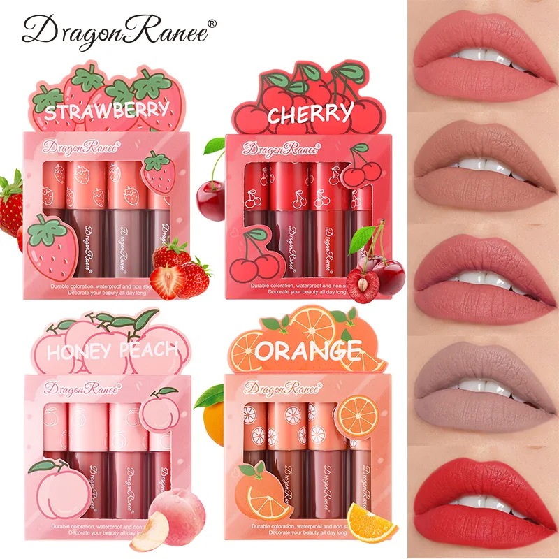 Mini Velvet Matte Lip Gloss Set, 4-Piece Non-Fading, Non-Stick Cup, Long-Lasting