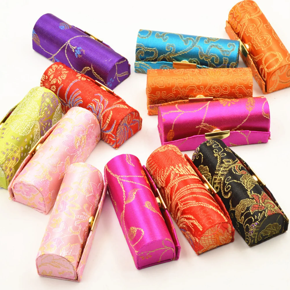 12pcs Floral Lipstick Cases Holders Vintage Embroidered Cosmetics Storage Cases 