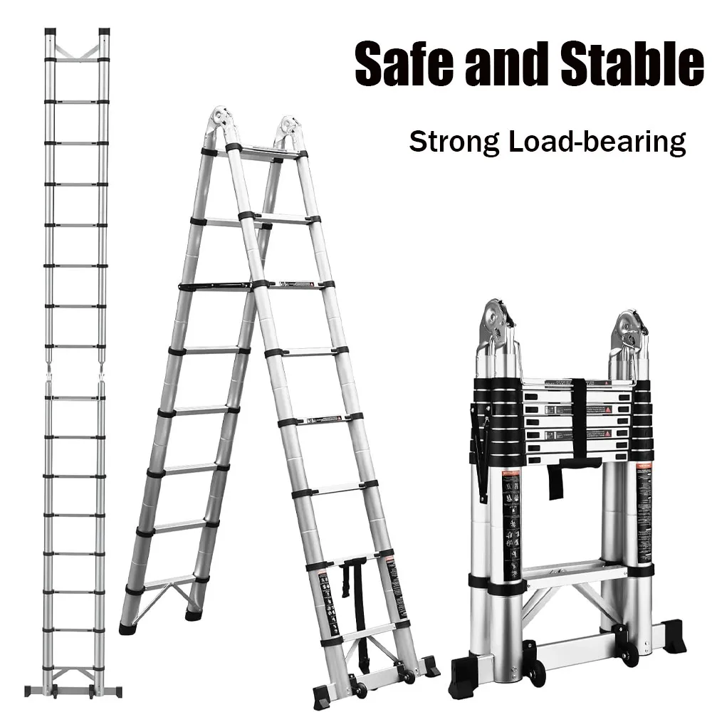 Stainless Steel Telescopic Ladder Multi Home Use Herringbone Ladder Portable Fol