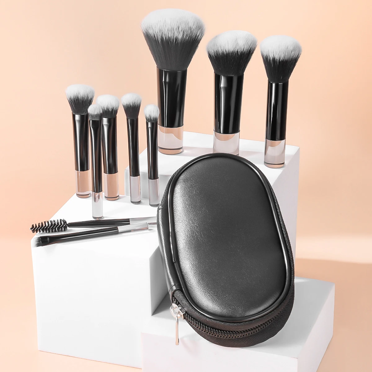 10 piece Mini Travel Makeup Brush Set With Nylon Bristles, Palm-sized, Alcohol-f