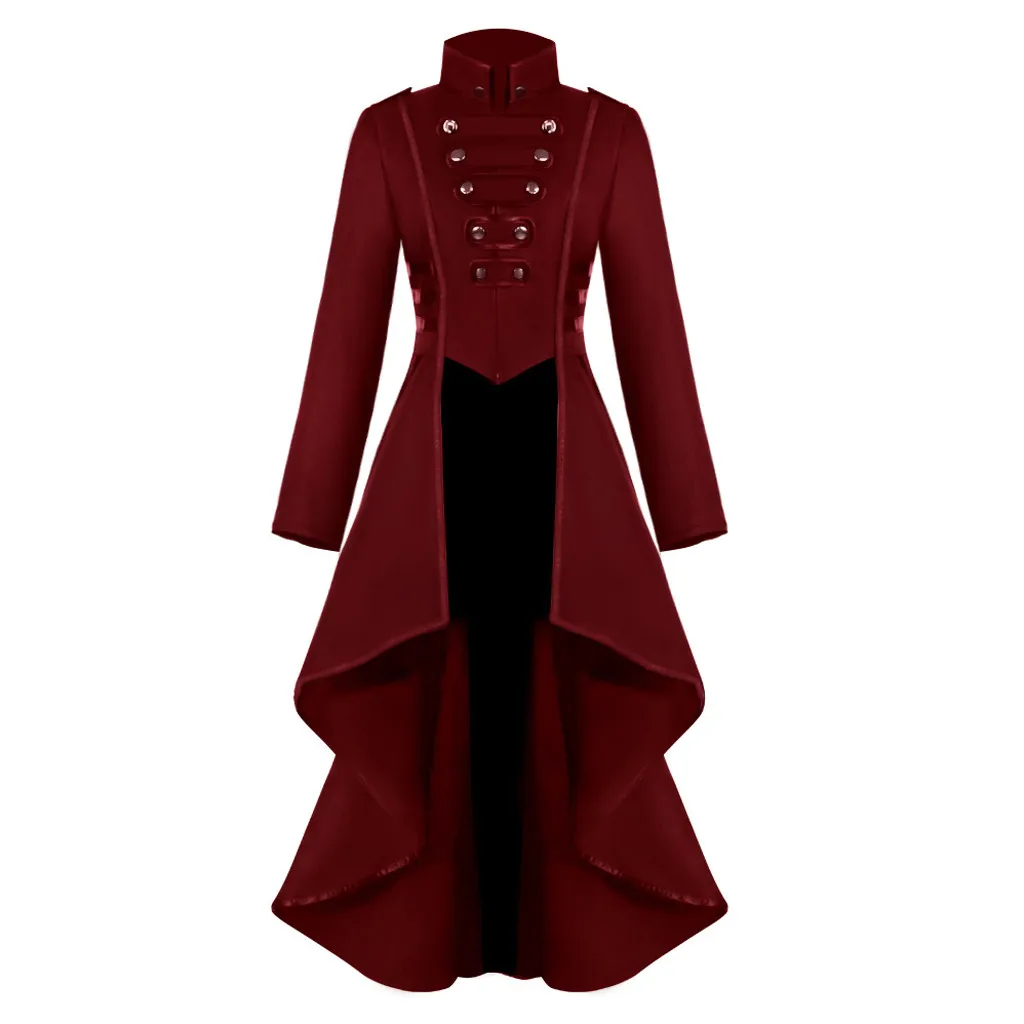 Medieval Vinatge Irregular Skirt Hem Black Trench Women Tailcoat Steam Punk Goth