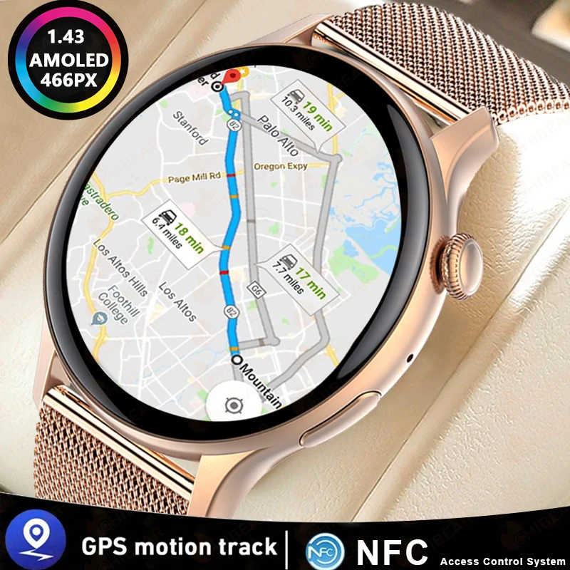 2023 New NFC GPS Smart Watch Women 1.43 Inch AMOLED 466*466 HD Screen Always Dis