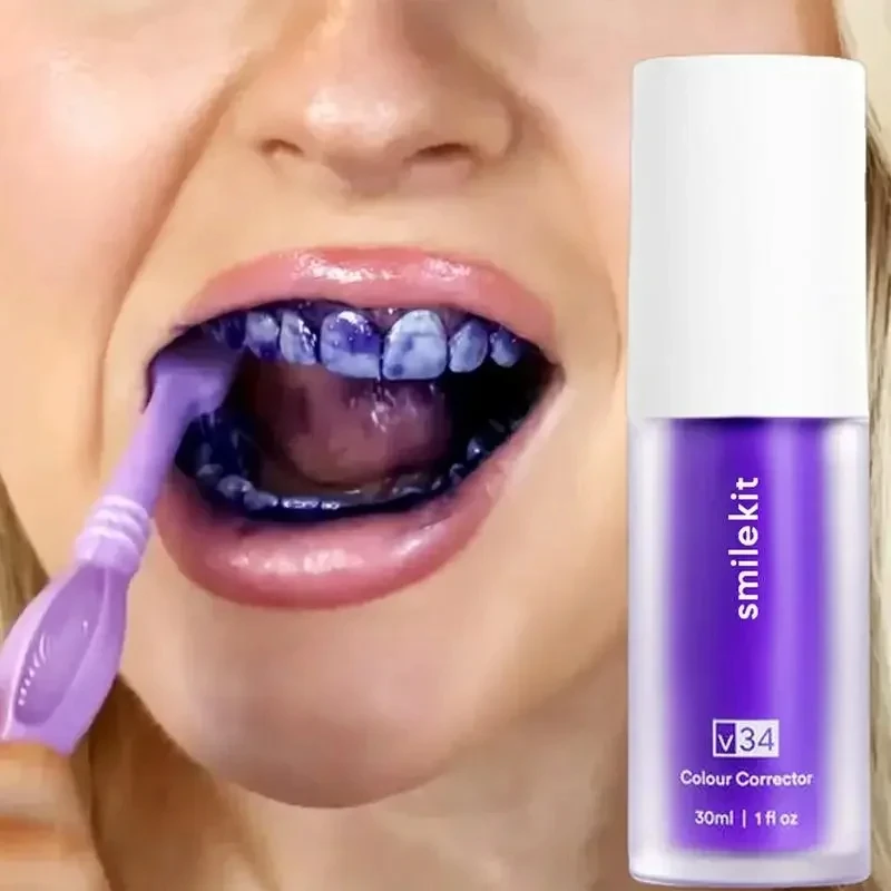 V34 Purple Whitening Toothpaste Remove Stains Mousse Toothpaste Teeth Reduce Yel