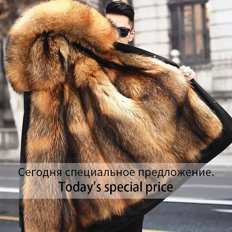 Parker Men's Imitation Fur Liner Winter Warm New Fur One-piece Coat Imitation Mi