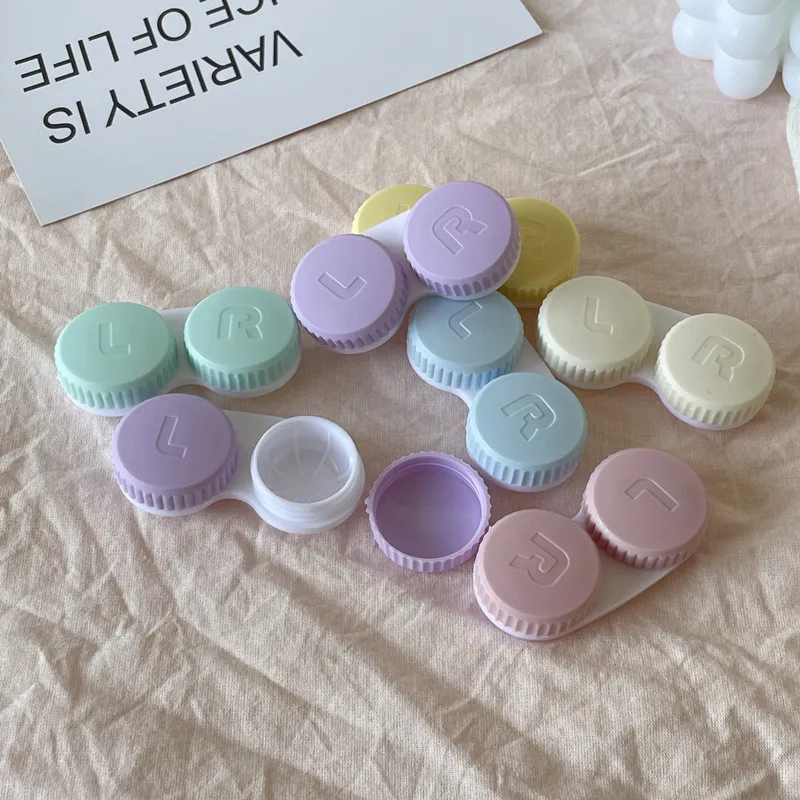 10pcs Cream Mixed Color Contact Lenses Box Travel Holder Container Soaking Conta