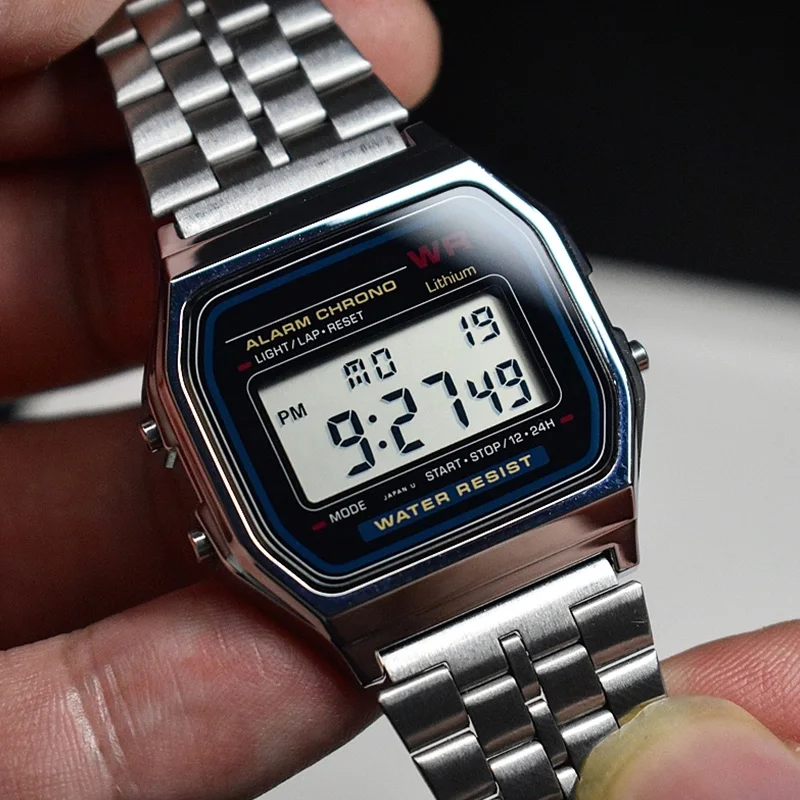 F91W Steel Strap Watch for Men Vintage LED Digital Sports Watches Women Electron