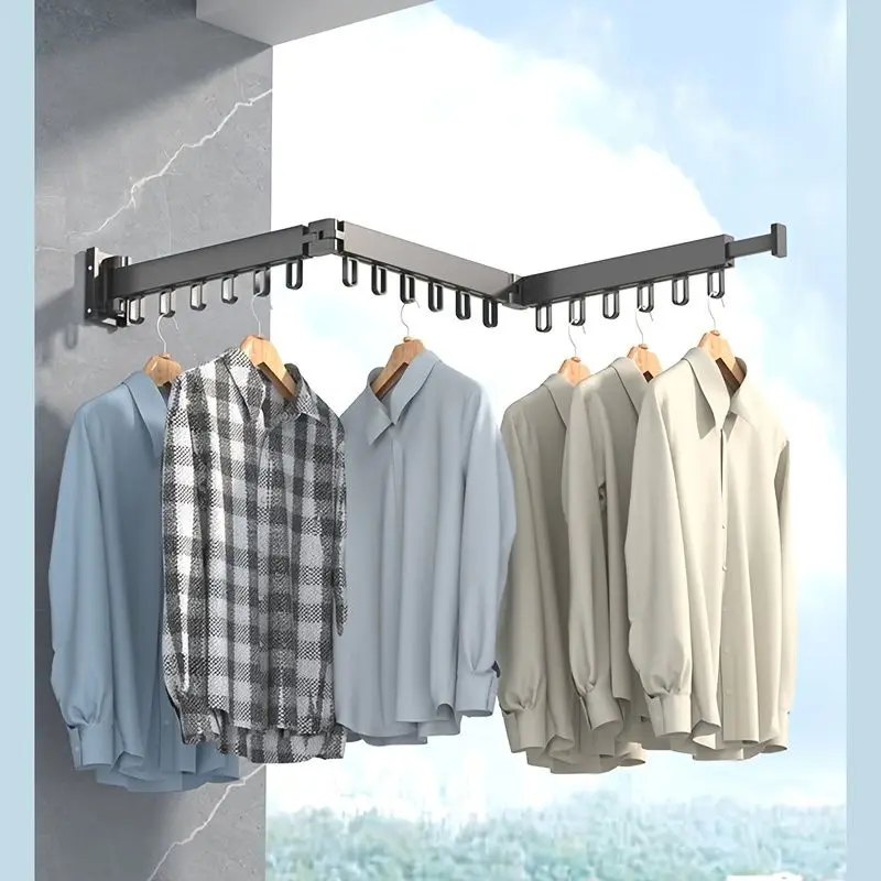Wall-Mounted Foldable Aluminum Alloy Clothes Drying Rack Perfect for Balcony Bed