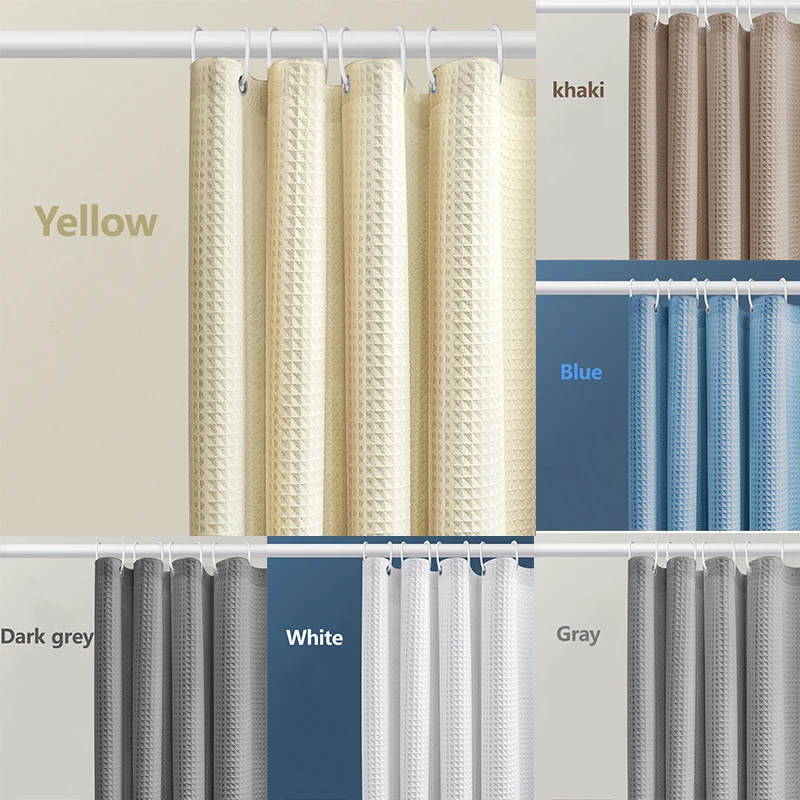 Thickened Waffle Solid Color Shower Curtain, Non-porous Double-sided Waterproof 