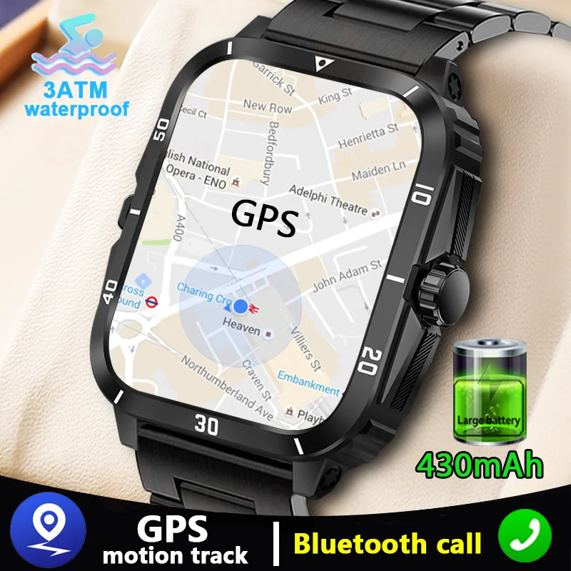GPS 3ATM Waterproof Outdoor Military Smartwatch Men Bluetooth Call Smart Watch W