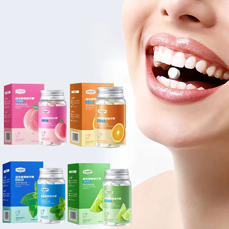 30 Capsules Probiotic Solid Toothpaste Clean Oral Fresh Breath Chewable Travel P