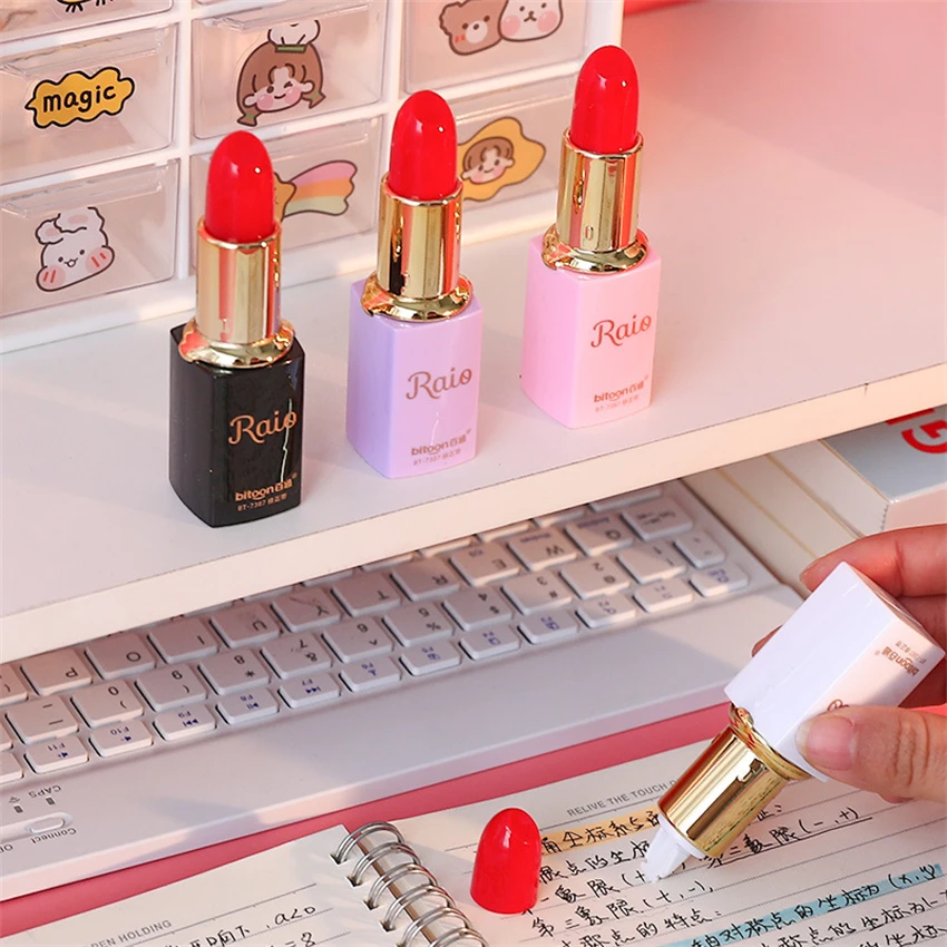 Correction Tape Lipstick Kawaii Fita Corretiva Material Escolar Correctores Esco