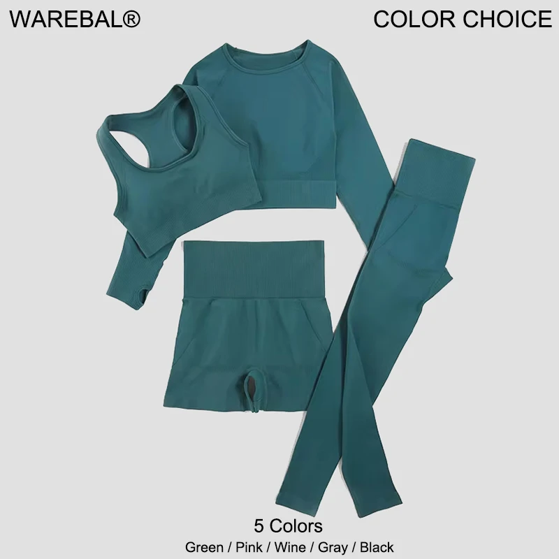 WAREBALL 2/3/4pcs Seamless Yoga Set Gym Clothes Sportswear Yoga Suits For Women 