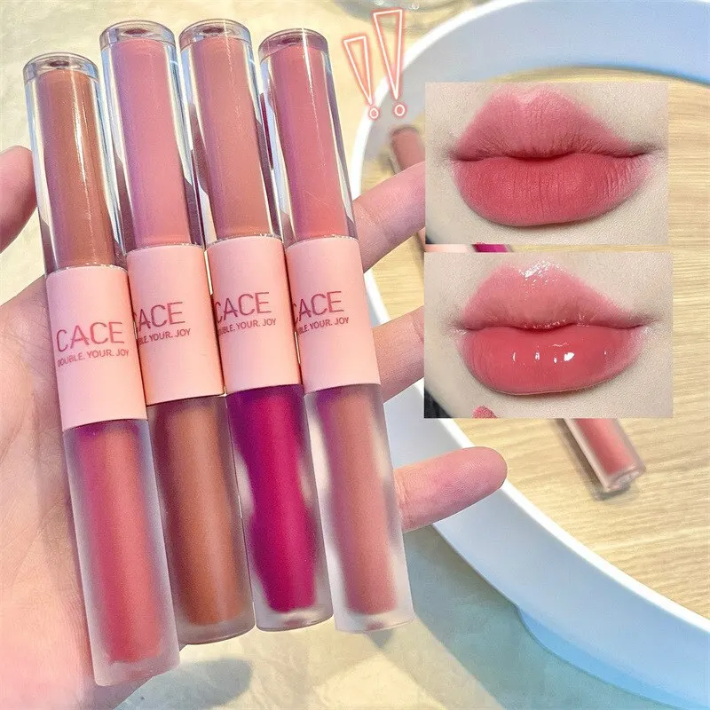 Double End Lip Glaze Full Gloss Mirror And Matte Velvet Long Term Color And Mois