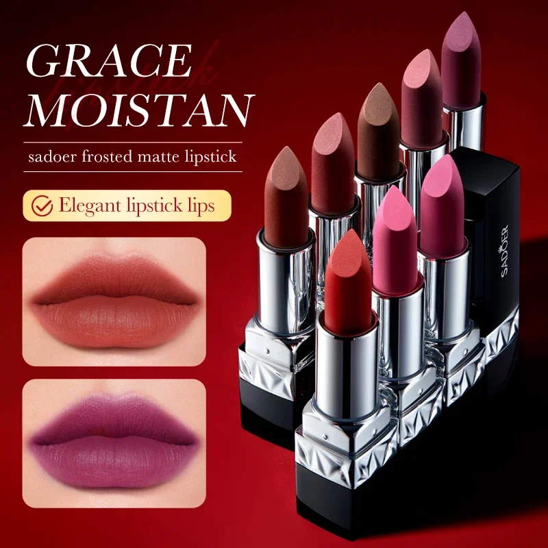 SADOER 12 Colors Velvet Matte Lipstick Waterproof Sexy Long-lasting Lip Gloss Ma
