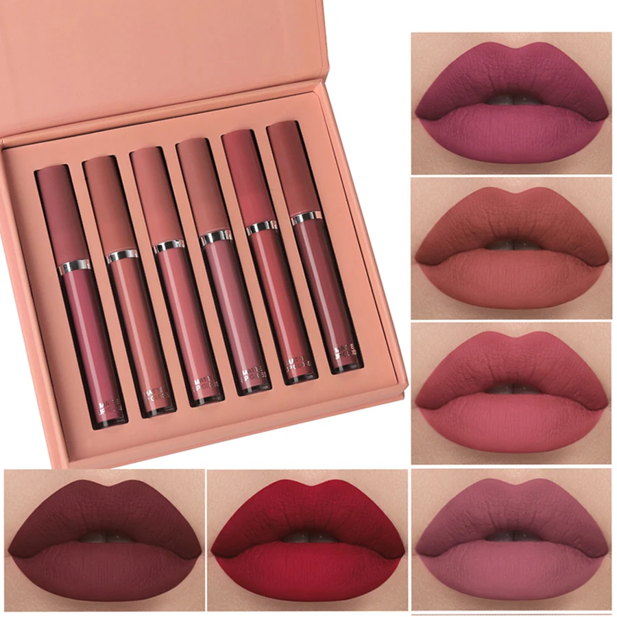 Matte Lip Gloss Set 6 Color Lipstick Smooth And Lasting Display Lip Gloss Waterp
