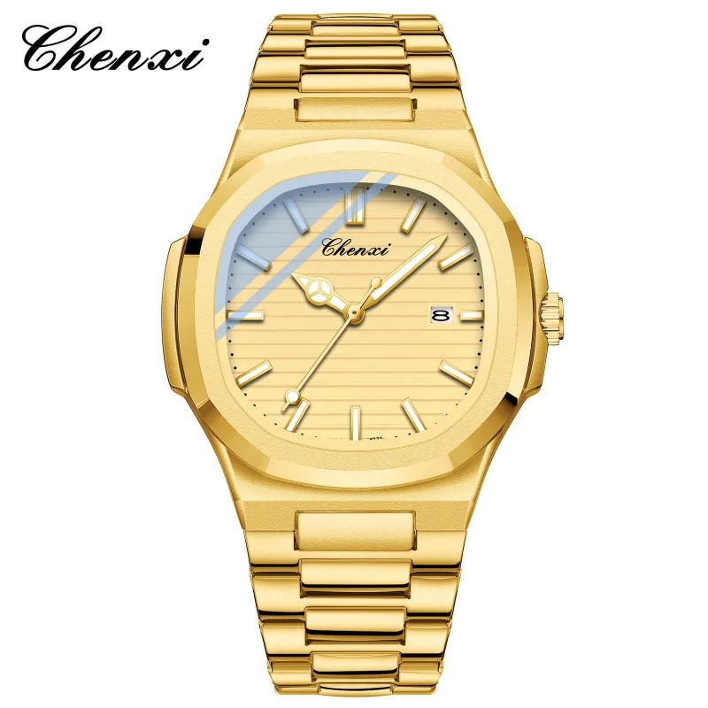 CHENXI 8222 Fashion Men's Quartz Watches Luxury Gold Stainless Steel Wristwatch 