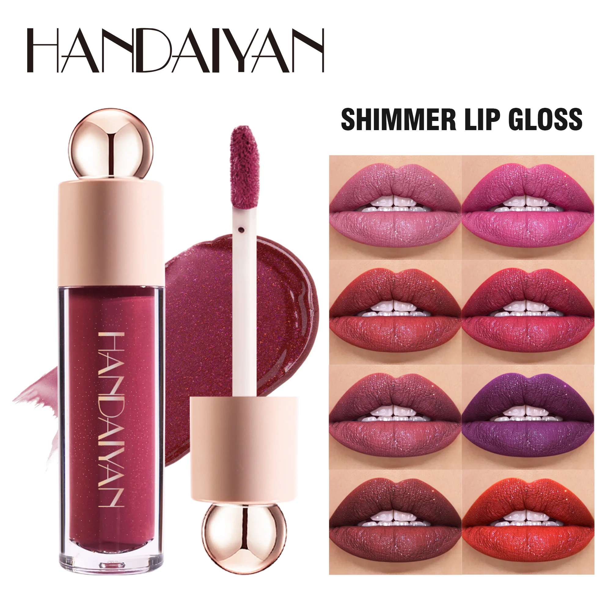 Shimmer Lip Gloss,Diamond Shimmer Metallic Lip Gloss,Waterproof Lipstick, Glitte