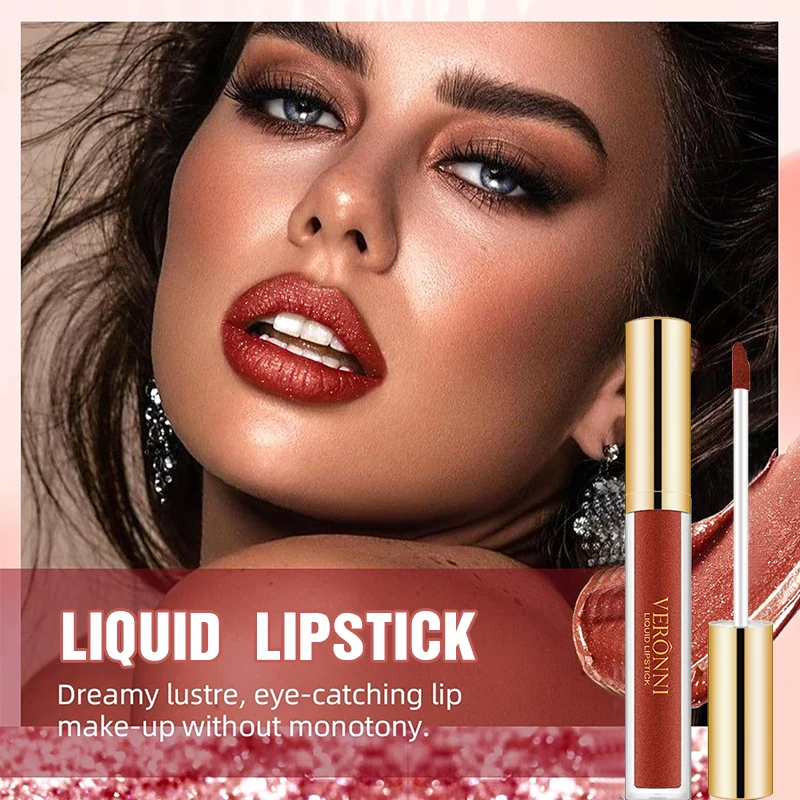 10 Colors Glitter Liquid Lipsticks Shimmer Shiny Lipgloss Pearlescent Lip Tint W