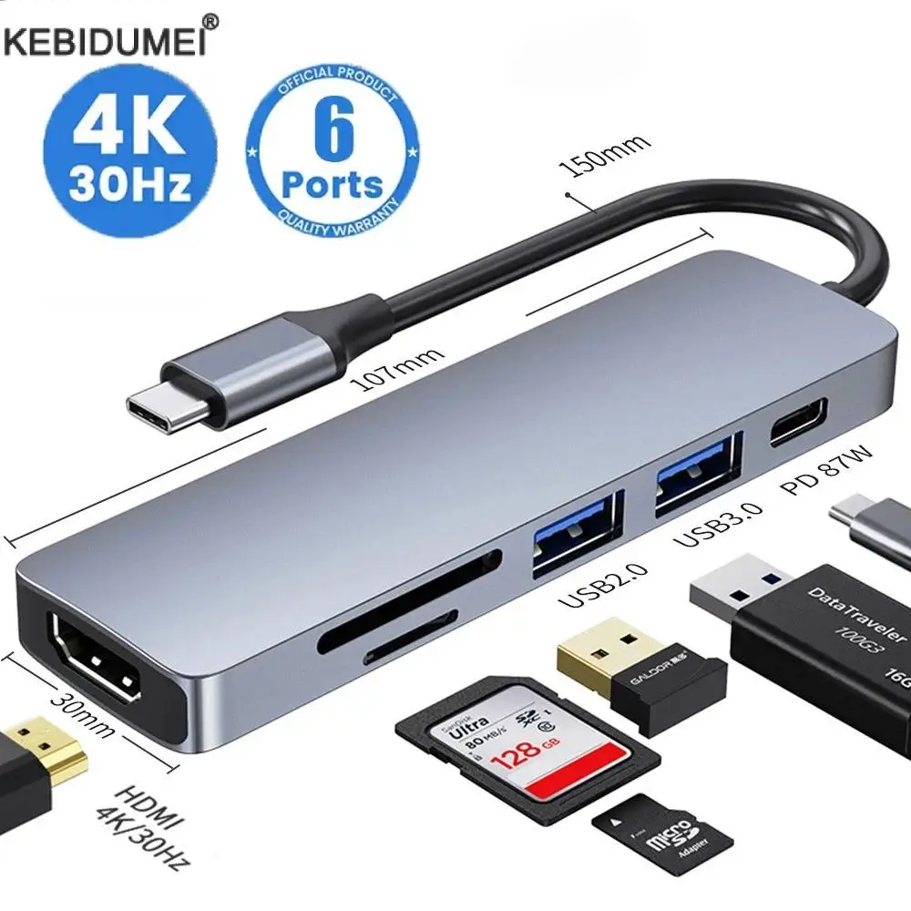 USB C Hub Type C 3.0 Adapter to 4K HDMI SD TF Card PD Fast Charge Splitter Docki