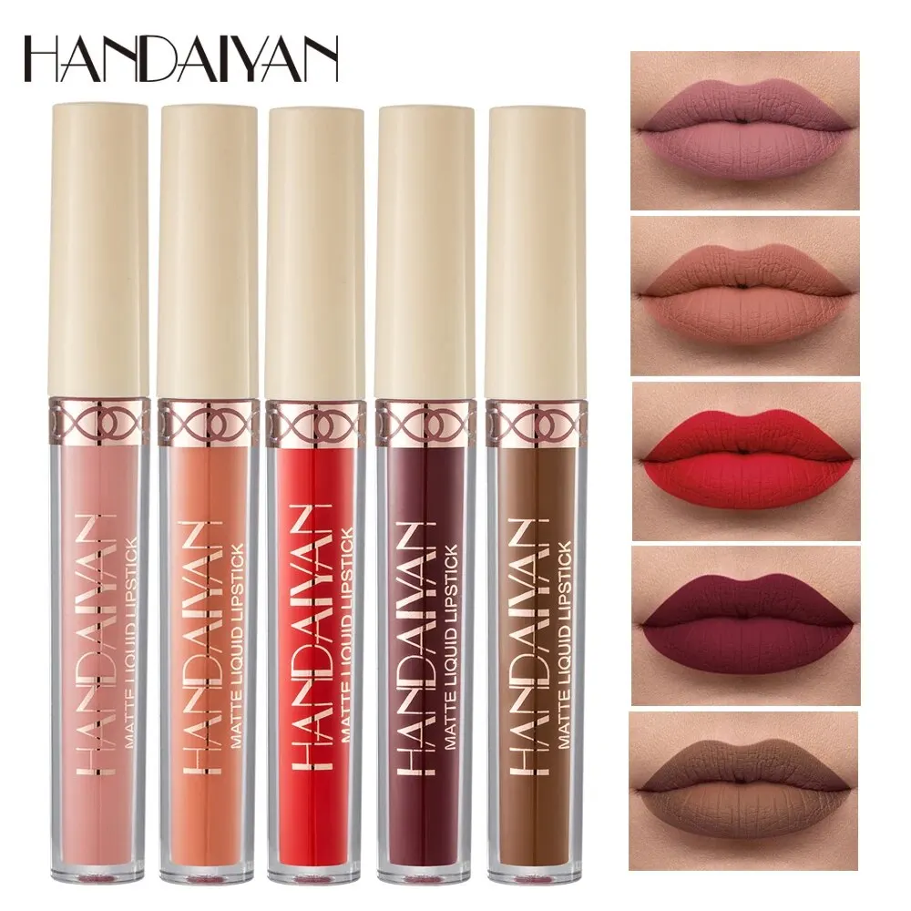 HANDAIYAN Matte Nude Liquid Lipstick Velvet Lipgloss Non-stick Cup Long Lasting 