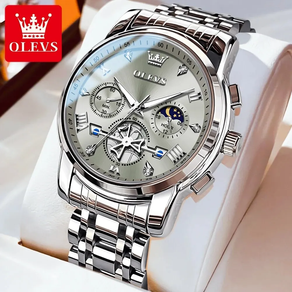 OLEVS 2856 Man Watch 24 Hour Moon Phase Chronograph Waterproof Luminous Multifun