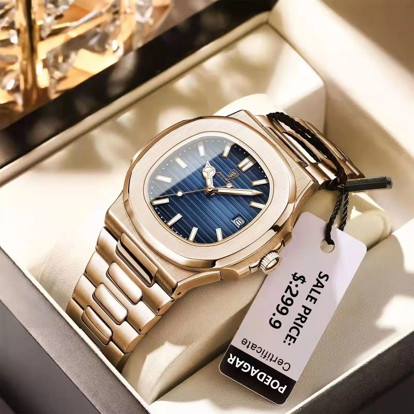 POEDAGAR Luxury Man Wristwatch Business Stainless Steel Quartz Men Watch Waterpr
