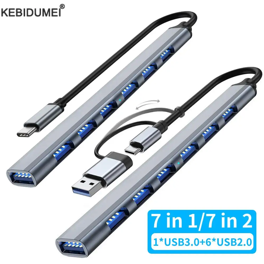 7 IN1/7 IN 2 USB Type C HUB Multi USB Hub Splitter 7 Port USB3.0/2.0 High Speed 