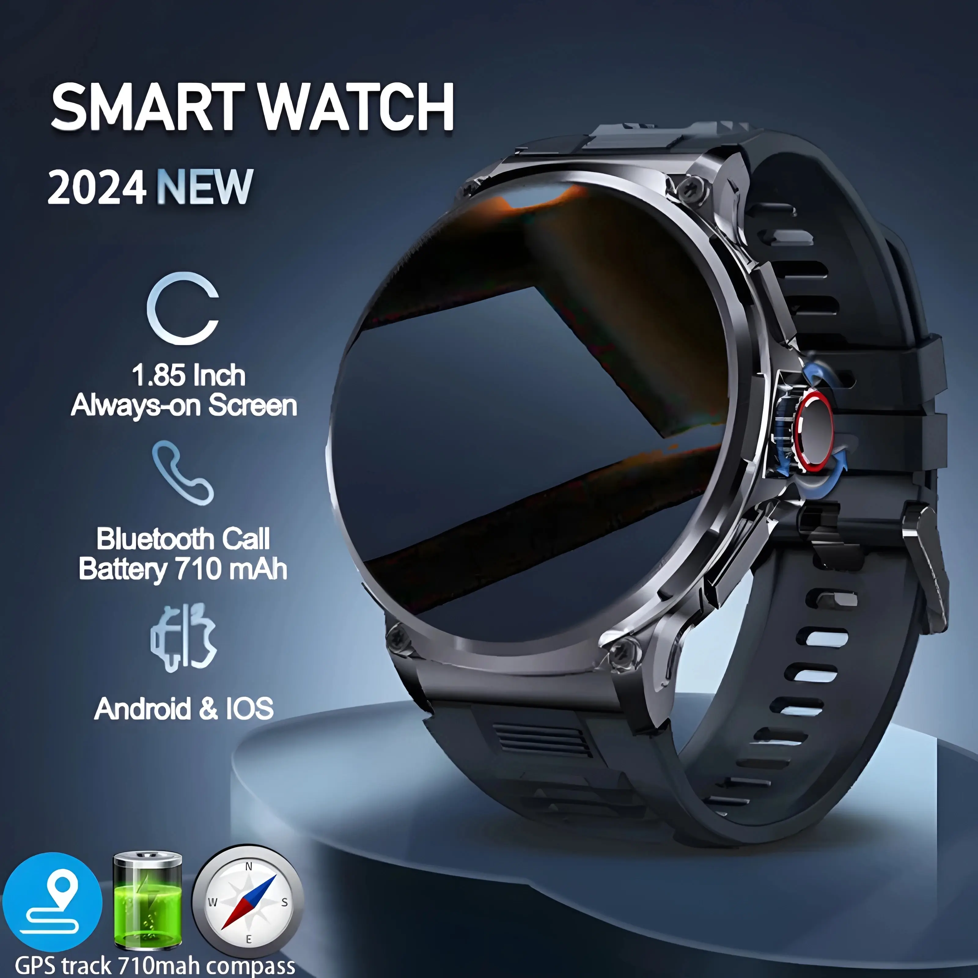 New 1.85-inch Ultra HD Smart Watch GPS Track Bluetooth Call 710 Mah Large Batter