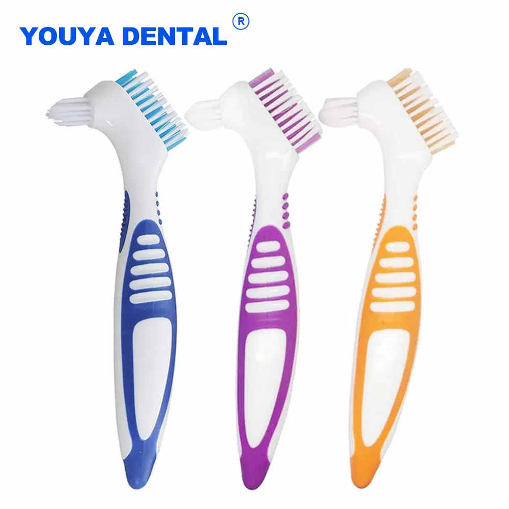 Multi-Layered Bristles Denture Cleaning False Teeth Brush Oral Care Non-slip Erg