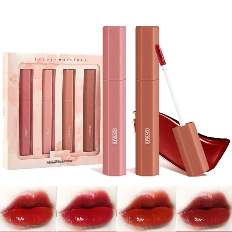 4Pcs/Set Lip Gloss High Gloss Moisturizing Sexy Red Lip Gloss 4 Color Lipstick L