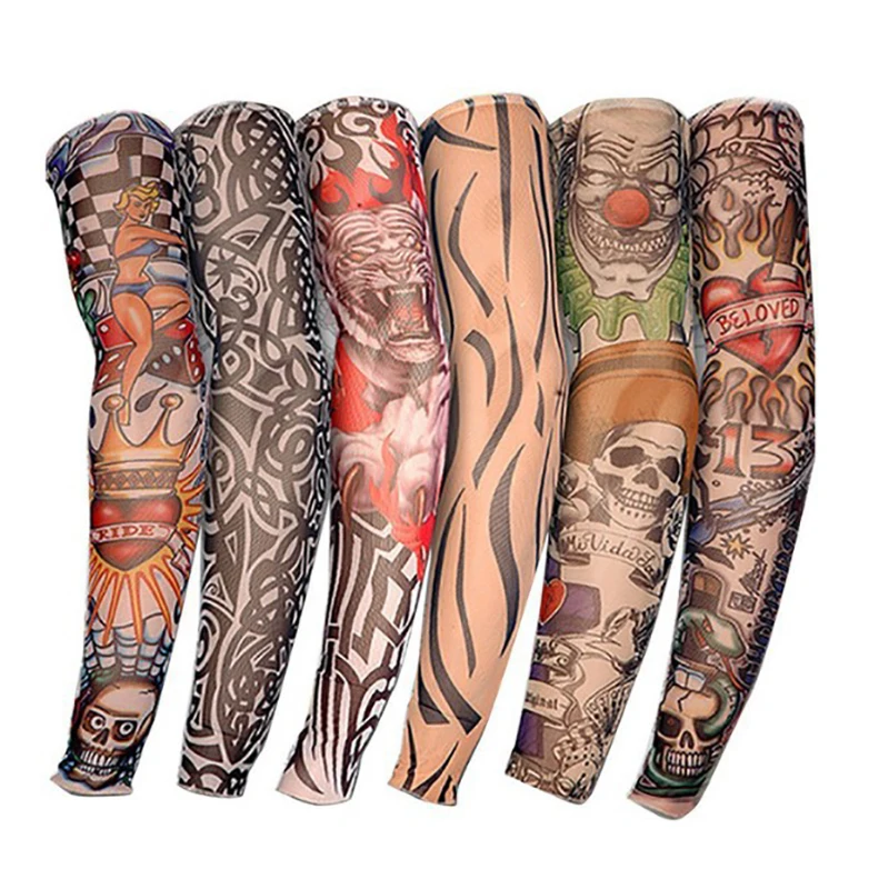 1PCS Men Long Fake Warmers Summer Tattoo Sleeves Sun Protection Cover Outdoor Gl