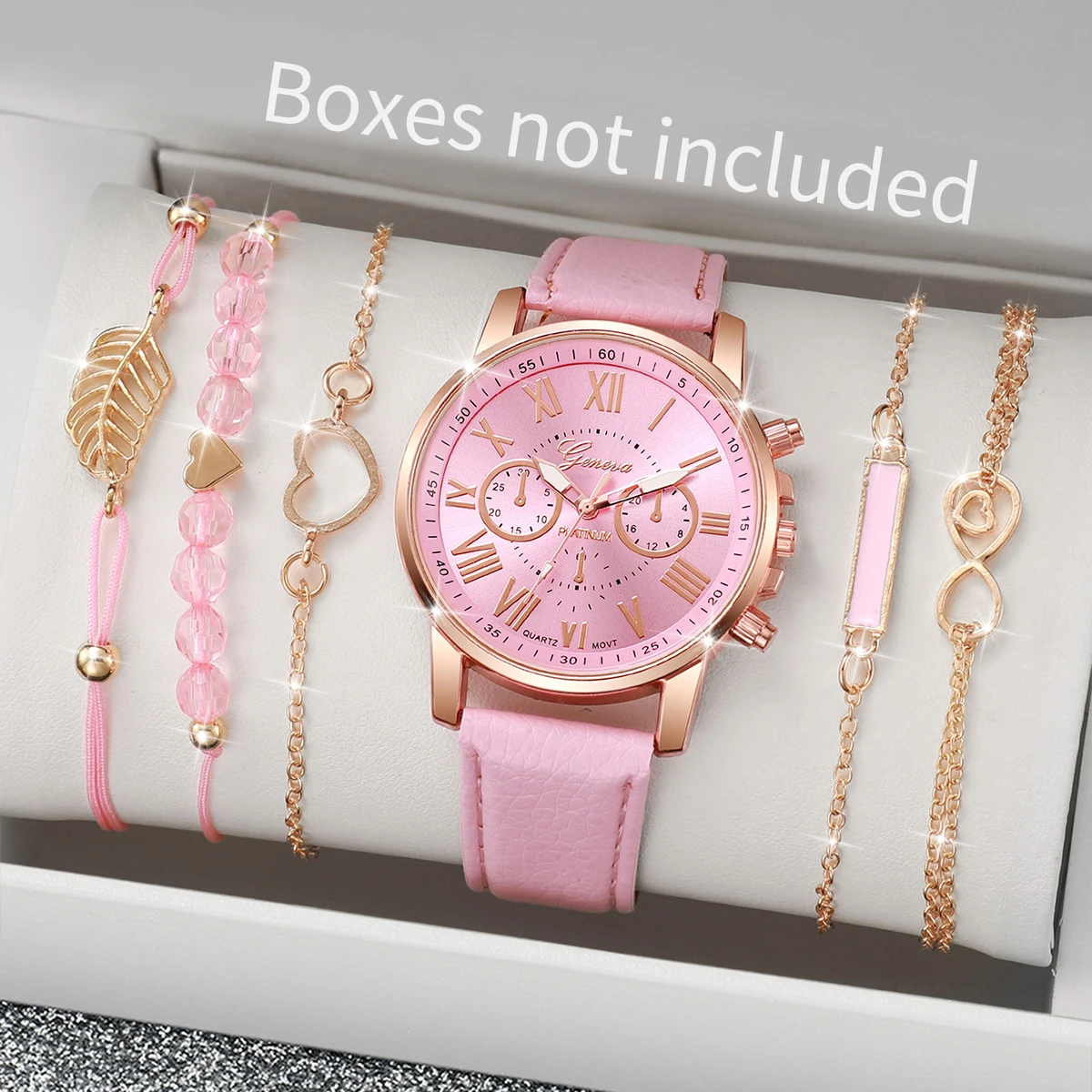 6PCS/Set Fashion Watch Women's Casual Leather Strap Versatile Round Dial Quartz 