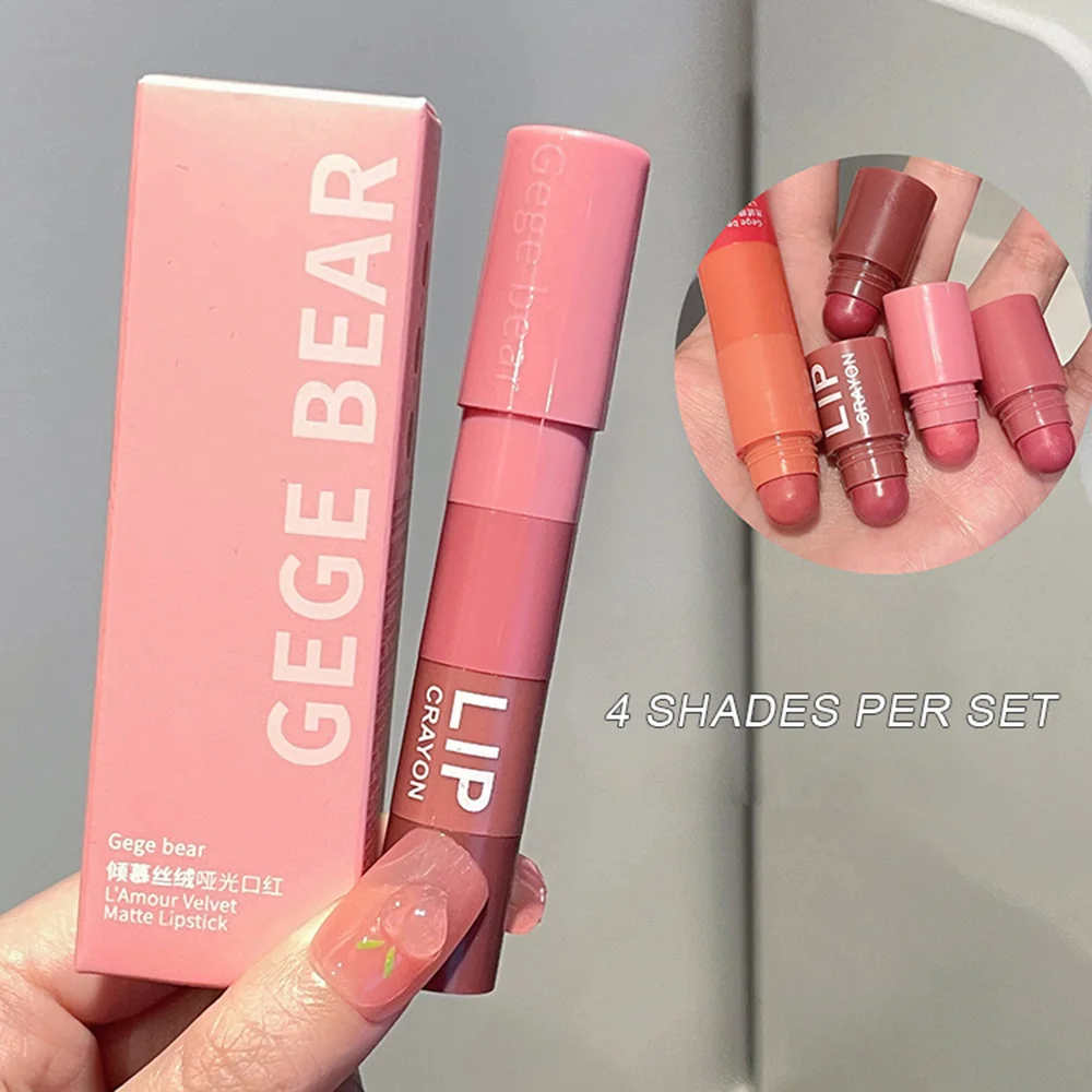 Gege Bear 4 in 1 Velvet Matte Crayon Lipstick Super Stay Makeup Pink Red Long We
