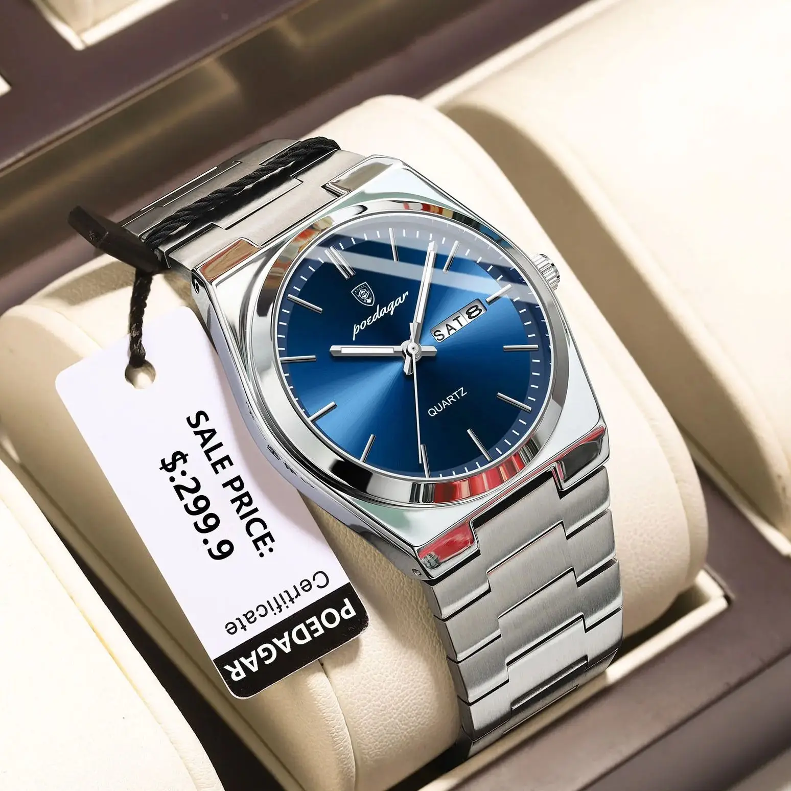 POEDAGAR Luxury Watch For Man Waterproof Luminous Date Week Stainless Steel Men 