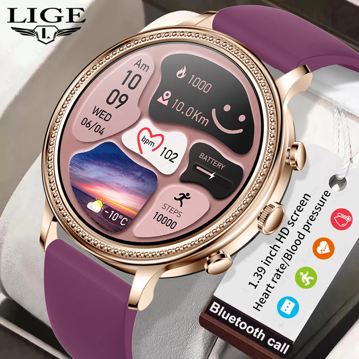 LIGE Luxury Smart Watches For Women Bluetooth Call Connected Phone Women Watch H